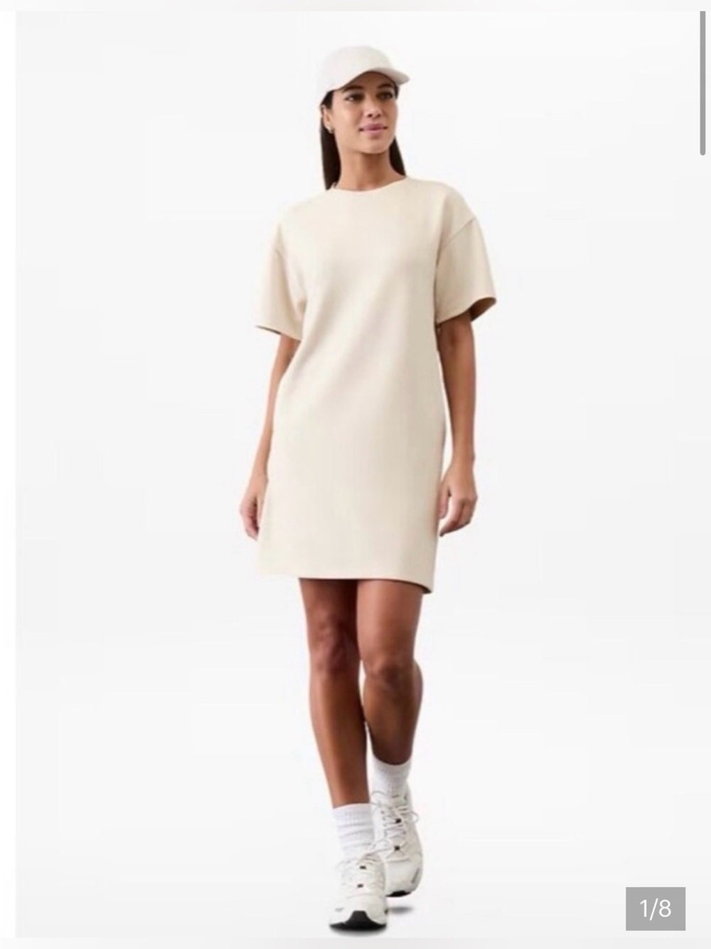 Athleta Seasoft rib tee shirt dress, cream, MP